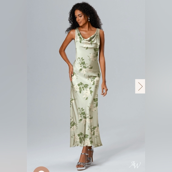 Aw Bridal Dresses & Skirts - AW Bridal Otillie Floral Satin Maxi Dress in Sage Garden Party Size 10 NWOT